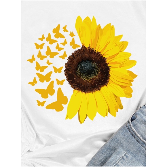 Sunflower Print White Tee Shirt - Picture 3 of 11